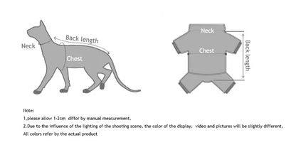 Winter Clothes for Cat, Stripped Cotton 4-legged Coat For Sphnx,Long sleeves Undershirt for Kittens, Devon Rex Jumpsuit