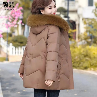 Winter Clothes New Medium Long Down Cotton Jacket Women Middle-aged Plush Thickened Cotton Jacket Female Outwear