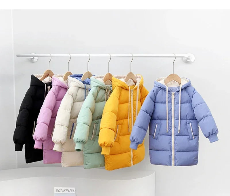 Children Down Outerwear Winter Kids Clothes Boys Girls Cotton-Padded Parka Coats Thicken Warm Long Jackets
