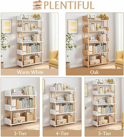 Modern Display Bookshelf with Top Edge and Solid Wood Frame for Home and Office, Storage Cabinet