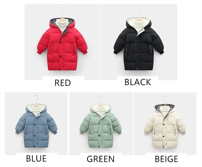Children Down Outerwear Winter Kids Clothes Boys Girls Cotton-Padded Parka Coats Thicken Warm Long Jackets