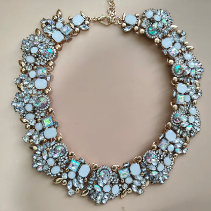 Elegant Jewellery Gifts for Her Women's Vintage Statement Earrings and Large Crystal Rhinestone Choker Necklace Jewelry Set