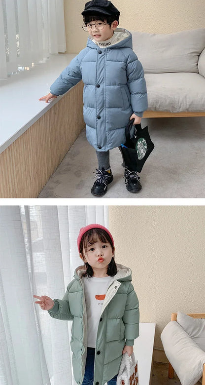 Children Down Outerwear Winter Kids Clothes Boys Girls Cotton-Padded Parka Coats Thicken Warm Long Jackets