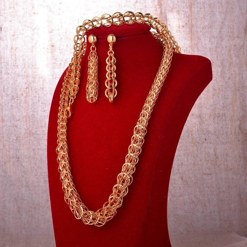 Dubai Gold Plated Jewelry Set For Women Female Romantic Nigerian Wedding Jewellery Gift