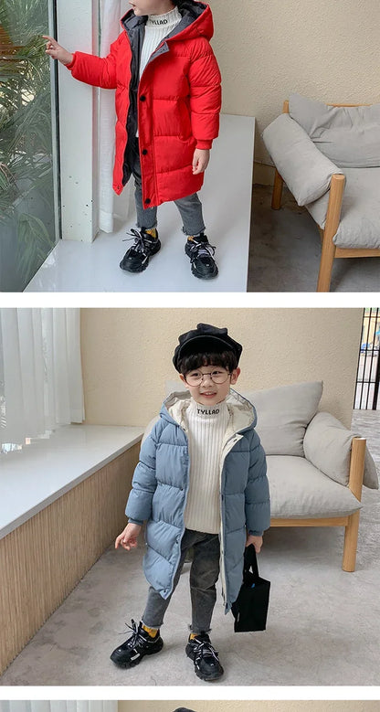 Children Down Outerwear Winter Kids Clothes Boys Girls Cotton-Padded Parka Coats Thicken Warm Long Jackets