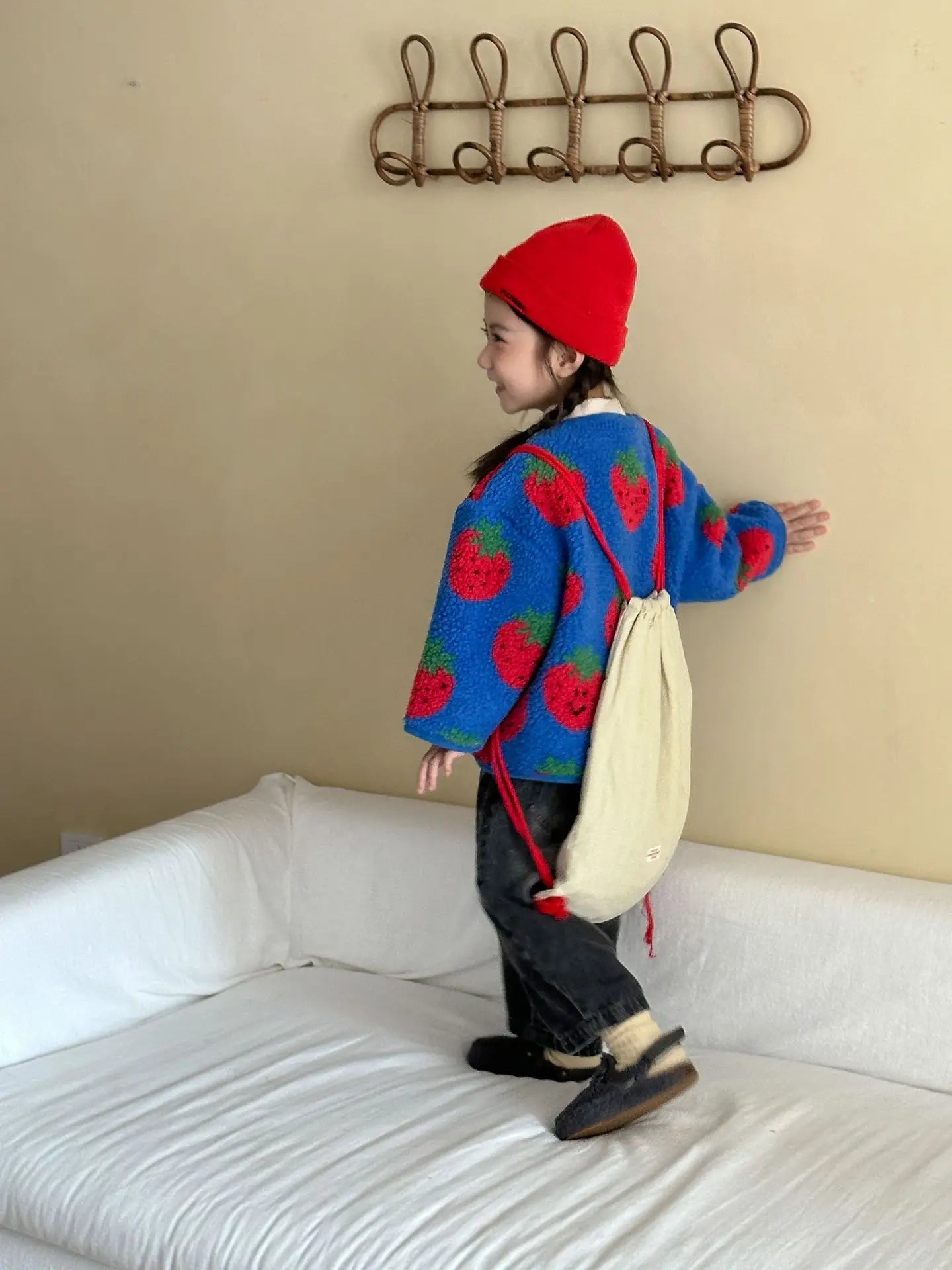 Winter New Children Clothes Lamb Wool Loose Jacket Fleece Lined Coat Cute Fruit Cartoon Print Kids Thickened Outerwear