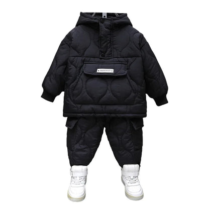 Winter Children Clothes Sets Kids Boys Girls Hooded Warm Cotton Velvet Pullover Coats Outerwear+Pants 2Pcs Snowsuits New1-8Y