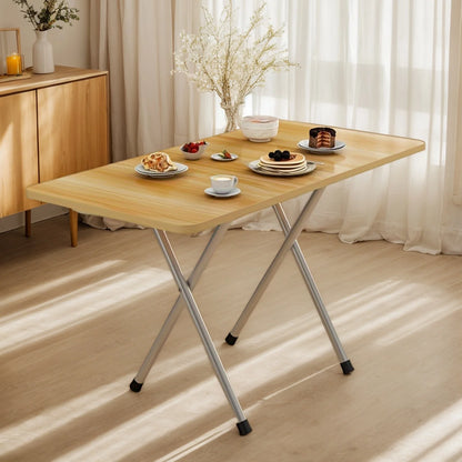 Compact Folding Table - High Density Hardwood, Metal Frame, No Power Supply - Suitable for Dormitory, Rental, Resta