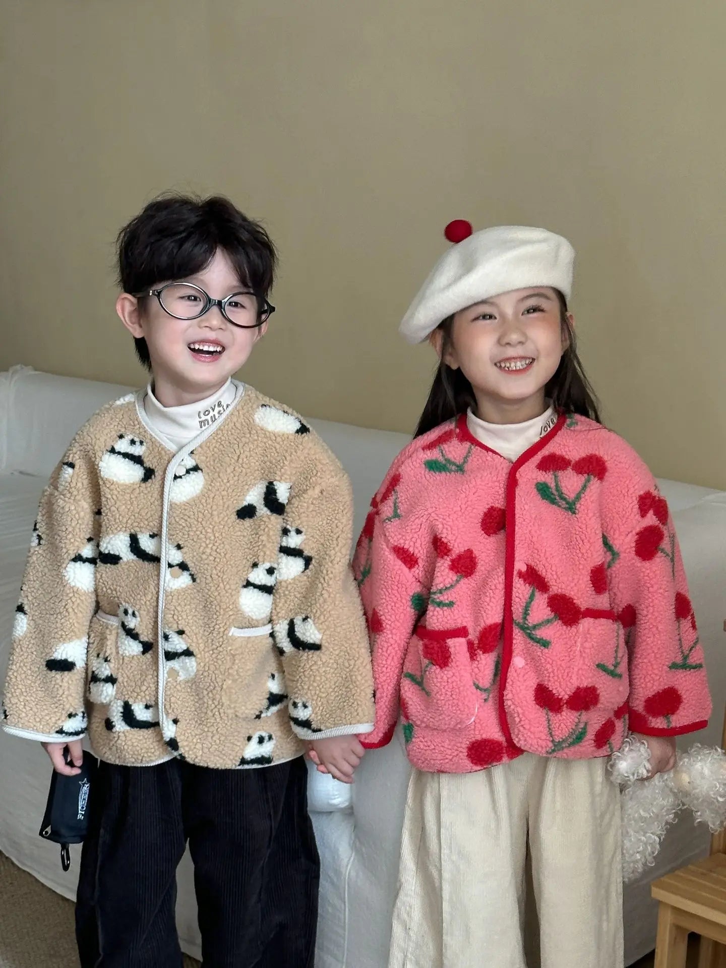 Winter New Children Clothes Lamb Wool Loose Jacket Fleece Lined Coat Cute Fruit Cartoon Print Kids Thickened Outerwear