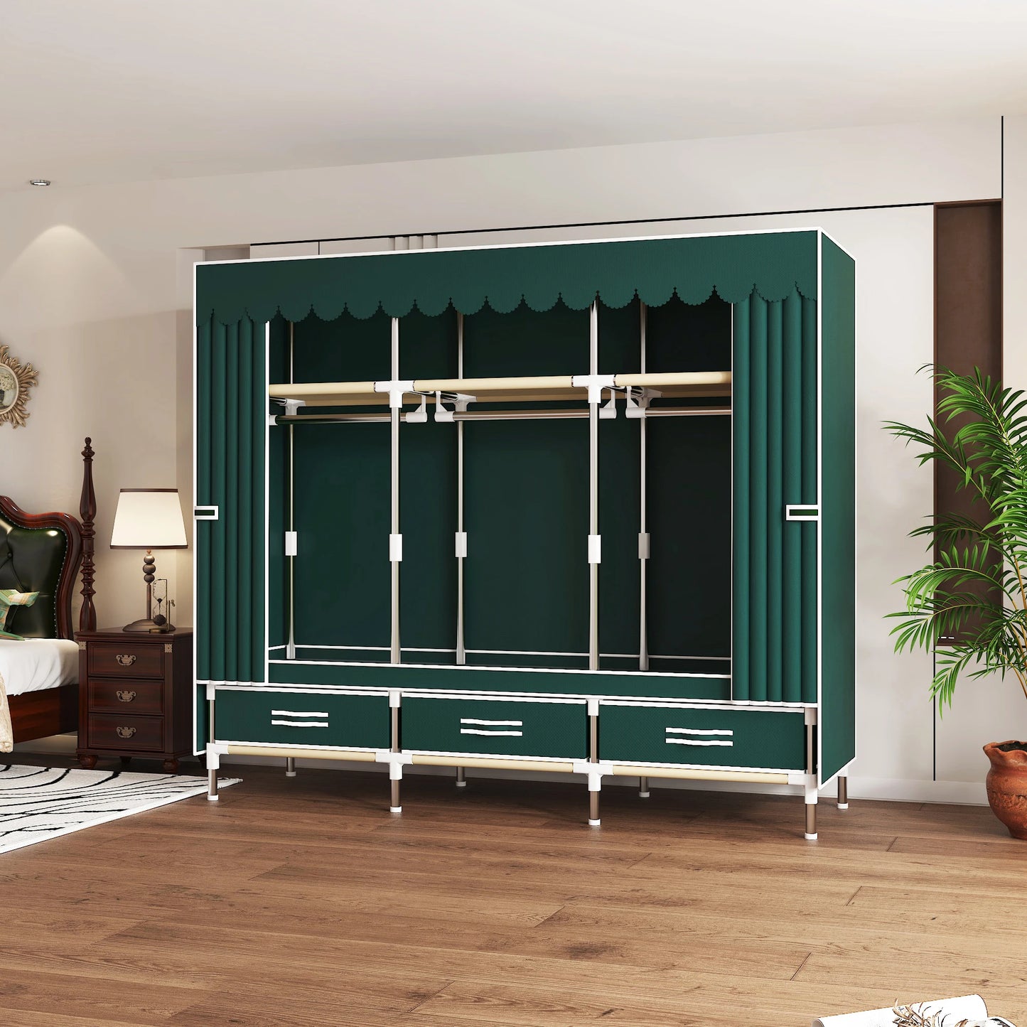 Space-saving portable wardrobe, durable, with hanging shelves, space-saving and dust-proof
