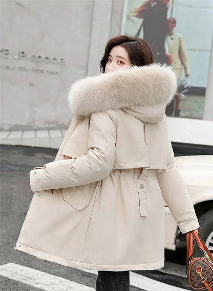 Winter Jacket Women Parka Fashion Long Coat Wool Liner Hooded Parkas Slim With Fur Collar Warm Snow Wear Padded Clothes
