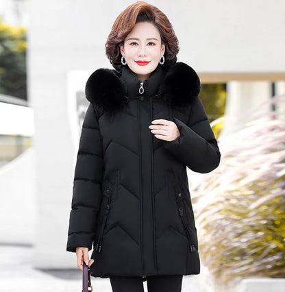 Winter Clothes New Medium Long Down Cotton Jacket Women Middle-aged Plush Thickened Cotton Jacket Female Outwear
