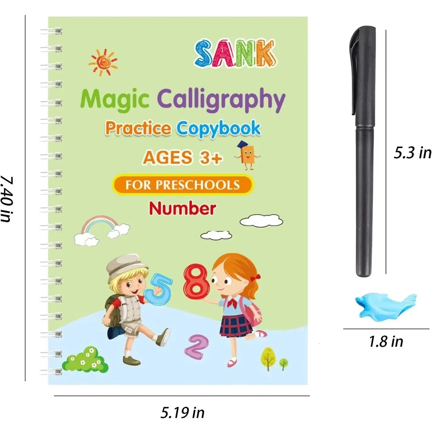 4 Books SANK Copybooks Pen Magic Copy Book Free Wiping Kids Writing Sticker Practice Copybook for Calligraphy