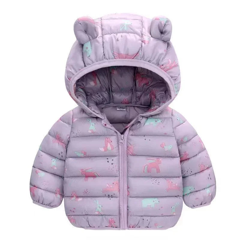 Kids Coats Baby Warm Hooded Down Jackets Girls Boys Cartoon Outerwear Children Fashion Overcoat Cute Top 1-5 Years