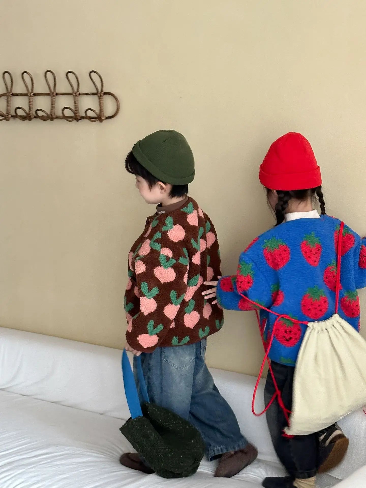Winter New Children Clothes Lamb Wool Loose Jacket Fleece Lined Coat Cute Fruit Cartoon Print Kids Thickened Outerwear