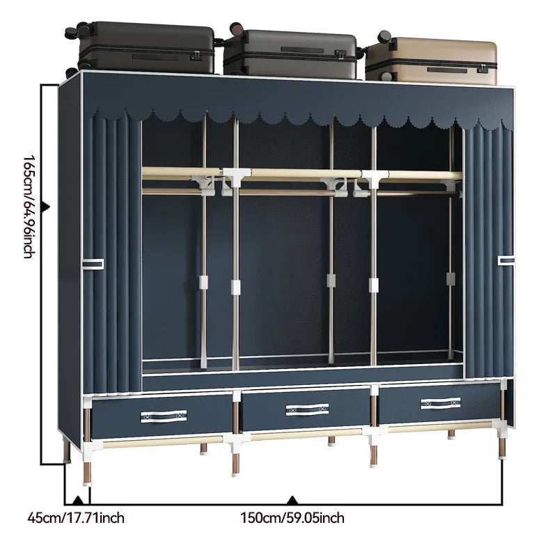 Space-saving portable wardrobe, durable, with hanging shelves, space-saving and dust-proof