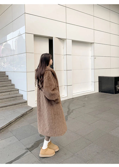  2025 Winter New Thick Women's Long Mink Plush Cardigan With Integrated Fur Eco-Friendly Hooded Fur Coat Solid Color