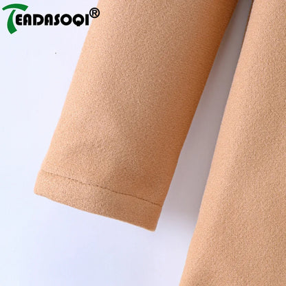 Casual Wool Coat Jacket 5-10Y Winter Children Girls Clothing Long-sleeved Lapel Double-breasted Kids Woolen Coat Girl Clothes