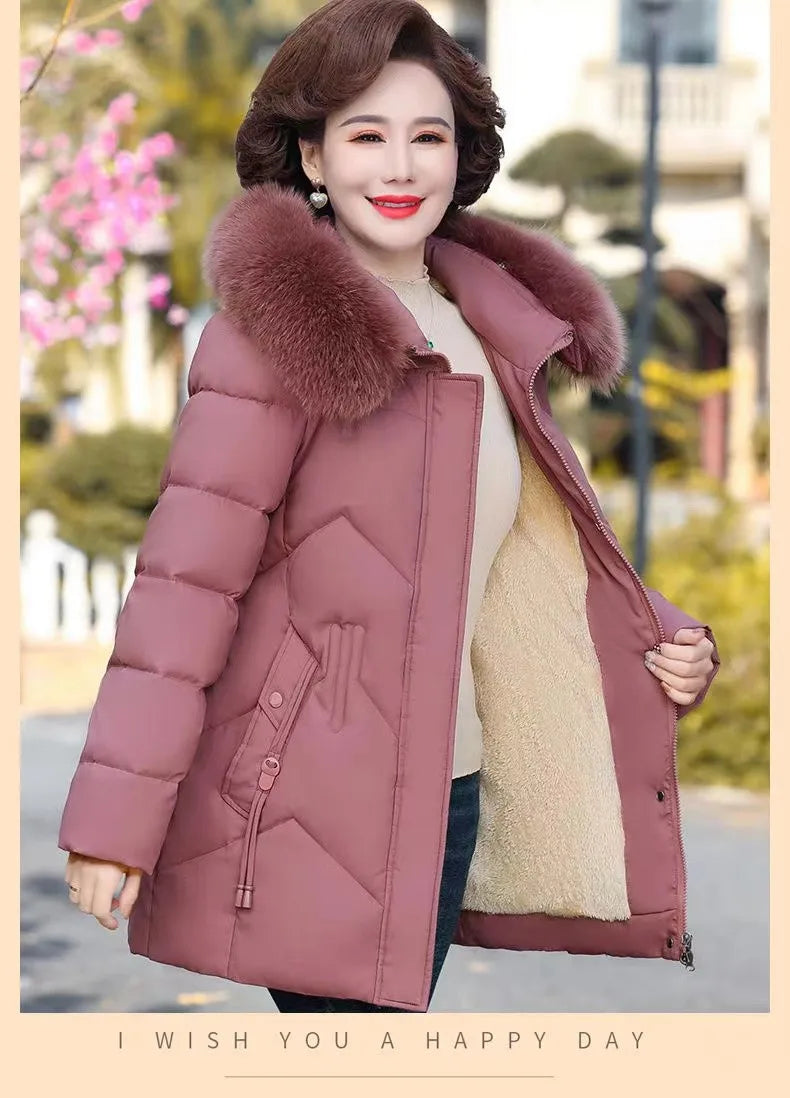 Winter Clothes New Medium Long Down Cotton Jacket Women Middle-aged Plush Thickened Cotton Jacket Female Outwear