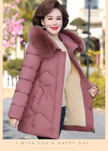 Winter Clothes New Medium Long Down Cotton Jacket Women Middle-aged Plush Thickened Cotton Jacket Female Outwear
