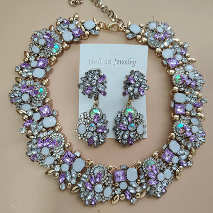 Elegant Jewellery Gifts for Her Women's Vintage Statement Earrings and Large Crystal Rhinestone Choker Necklace Jewelry Set
