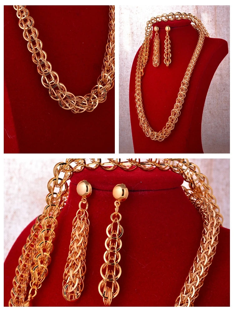 Dubai Gold Plated Jewelry Set For Women Female Romantic Nigerian Wedding Jewellery Gift