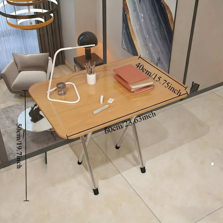 Compact Folding Table - High Density Hardwood, Metal Frame, No Power Supply - Suitable for Dormitory, Rental, Resta