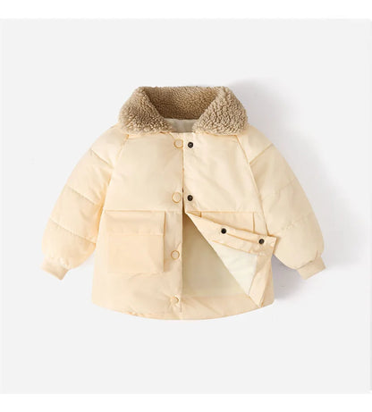 Winter New Warm Coats Baby Girl Boy Lamb Fleece Lapel Down Jackets Autumn Thicken Children Clothes Fashion Boys Girls Outerwear