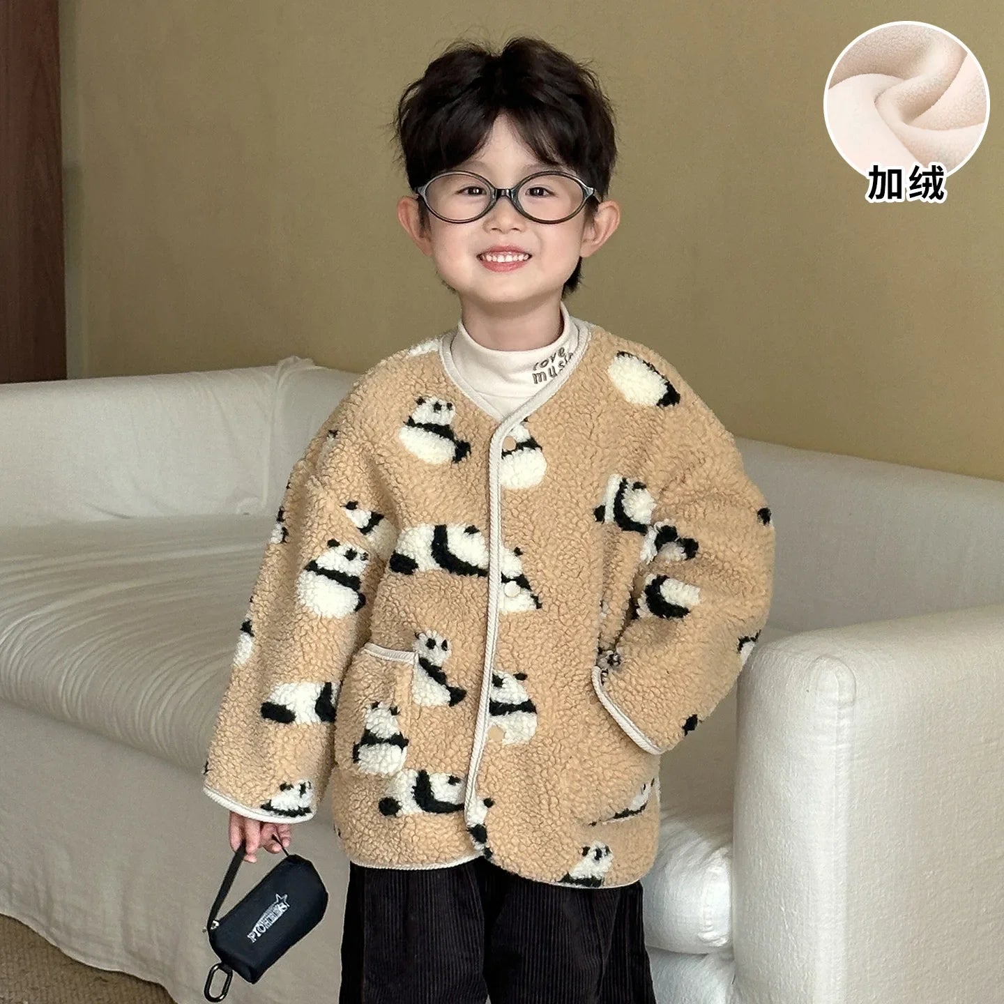 Winter New Children Clothes Lamb Wool Loose Jacket Fleece Lined Coat Cute Fruit Cartoon Print Kids Thickened Outerwear
