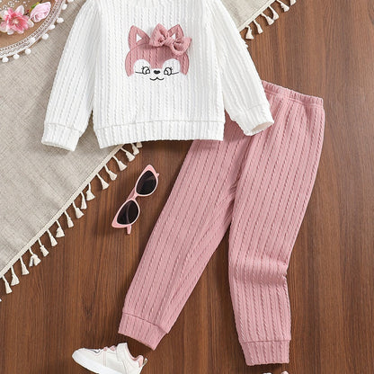 Toddler Girl Cartoon Graphic Bow Front Sweatshirt & Comfy Sweatpants, Kids Clothes For Spring Fall