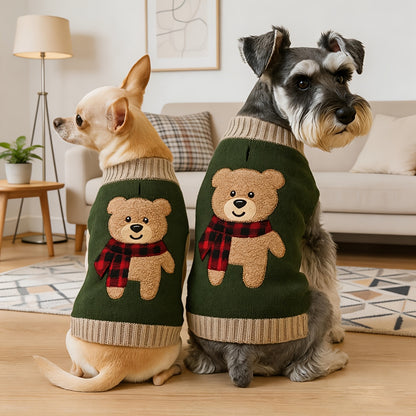 1pc Cute Bear Embroidered Pet Sweaters Soft And Comfortable Knitwear for Small to Medium Dogs, Thick Knitted Turtleneck Style Stretchy And Warm Winter Clothing for Schnauzers And Bichons