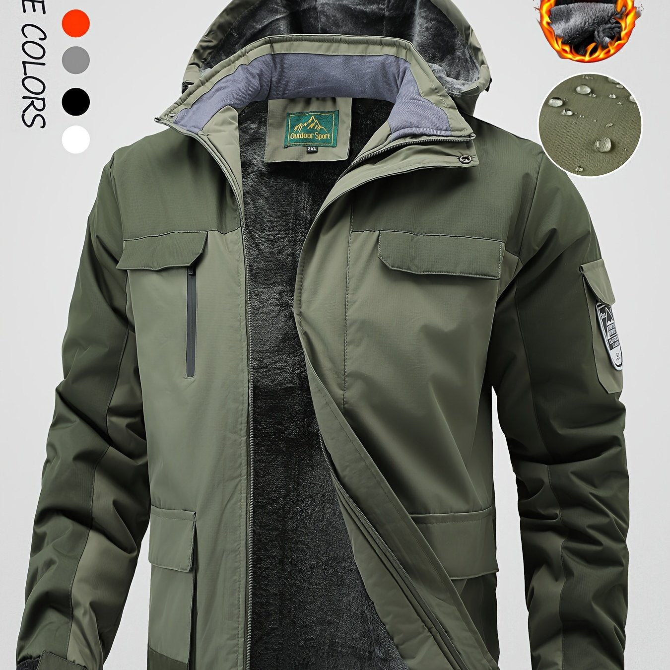 Men's Winter Fleece-Lined Jacket - Navy Blue Thickened Outdoor Hooded Coat with Zipper Pockets, Warm & Stylish for Cold Weather, Winter Clothes
