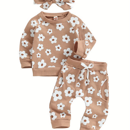 Toddler Baby Girl Fall Winter Clothes Newborn Infant Floral Pullover Sweatshirt T-Shirts+Pants 3pcs Outfits Set, Perfect for Outdoor