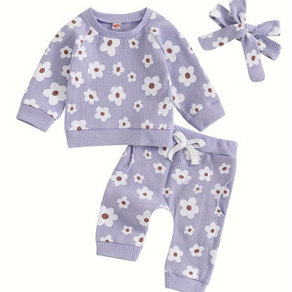 Toddler Baby Girl Fall Winter Clothes Newborn Infant Floral Pullover Sweatshirt T-Shirts+Pants 3pcs Outfits Set, Perfect for Outdoor