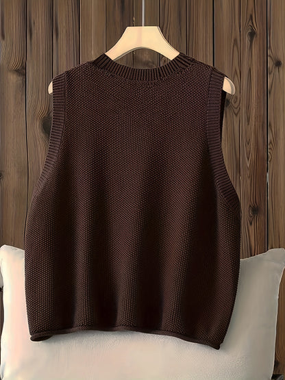 Women's Casual Solid Crew Neck Knitted Sleeveless Loose Fit Vest Sweater, Soft and Cozy Winter Clothing