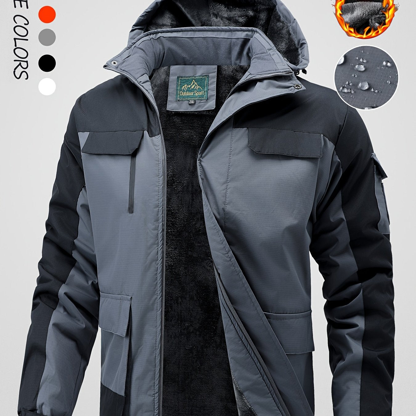 Men's Winter Fleece-Lined Jacket - Navy Blue Thickened Outdoor Hooded Coat with Zipper Pockets, Warm & Stylish for Cold Weather, Winter Clothes