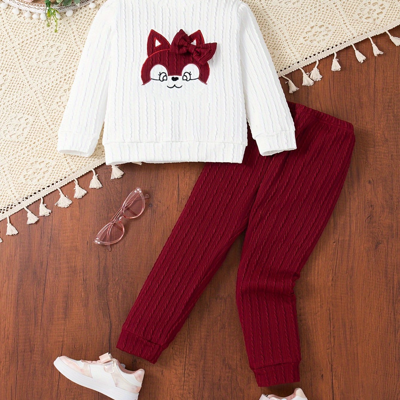 Toddler Girl Cartoon Graphic Bow Front Sweatshirt & Comfy Sweatpants, Kids Clothes For Spring Fall
