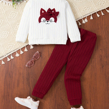 Toddler Girl Cartoon Graphic Bow Front Sweatshirt & Comfy Sweatpants, Kids Clothes For Spring Fall