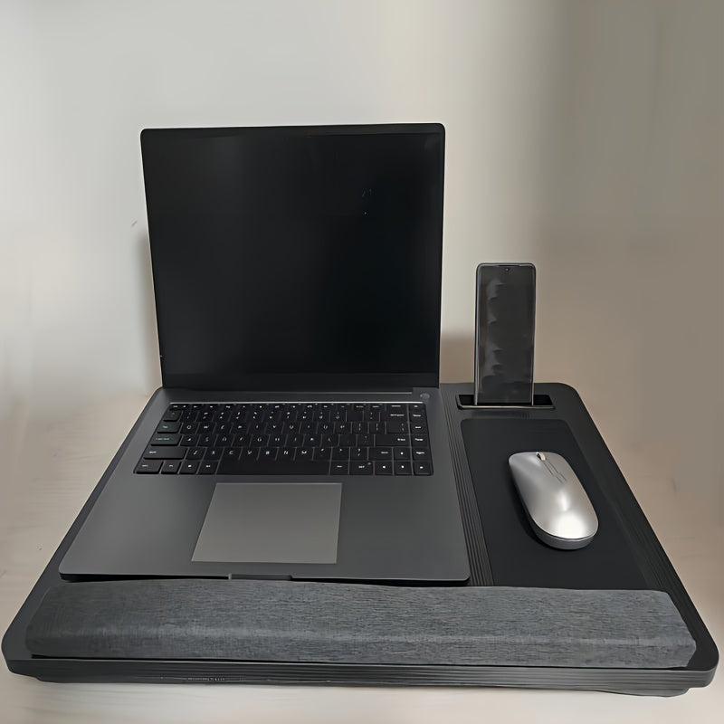 1pc Ergonomic Laptop Stand - Adjustable Lap Desk with Mouse Pad, Wrist Rest, and Media Slot for 17" Laptops - Perfect for Bed, Couch, and Home Office Use