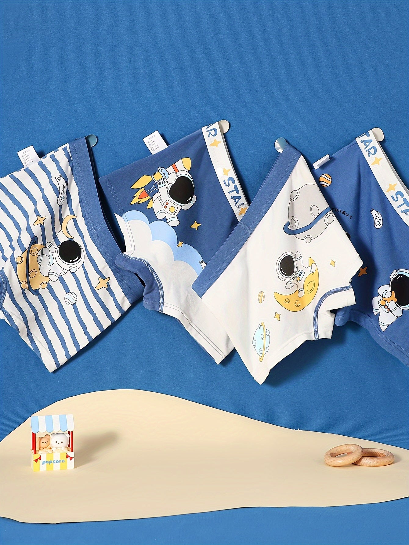 4pcs Kid & Teen Boy's Cotton Boxer Briefs, Cute Cartoon Astronaut Pattern Print Shorts, Comfy Breathable Soft Underwear, Kids Clothes Suitable For All Seasons