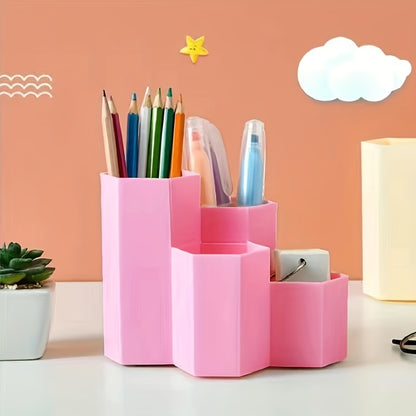 Desk Dresser Organizer, Desk Pen Organizer, Pen Holder Pen Organizer, Acrylic Pen Holder 4 Compartments, Clear Pencil Organizer Cup For Countertop Desk Accessory Storage Home Office And School