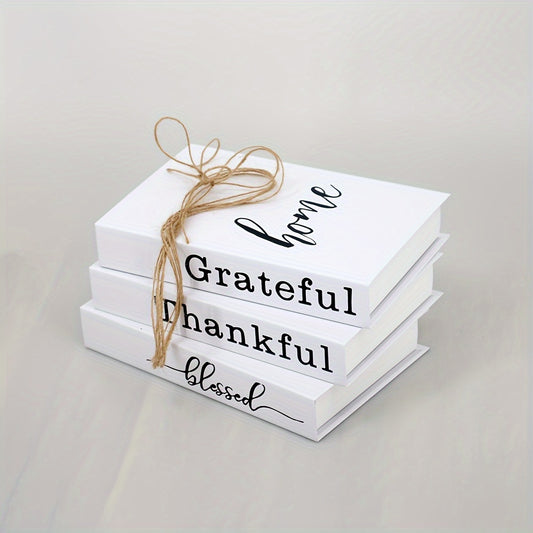 3pcs Paper Decorative Books Stack, Rustic Home Decor Stack, Distressed White Wooden Books For Modern Home Decor Shelf Mantle Or Tray, 12.6X 17.02X 26.67cm, For Home Office Desk Study Bookshelf Decoration Christmas Gift