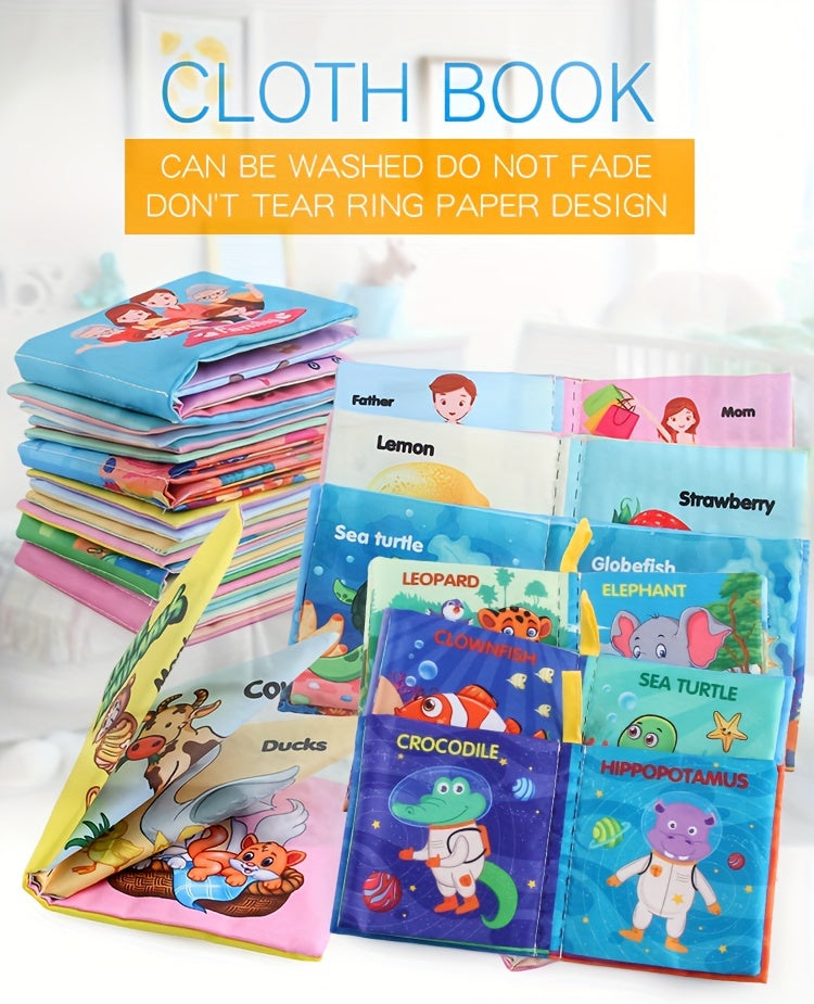 A Set Of 6 Cloth Book Baby Cloth Books Set, Wild Animal Cloth Book, Sea Animal Cloth Book, Fruit Cloth Book, Food Cloth Book Ocean Cloth Book, Character Cloth Book, Early Education Baby Toy Soft Book