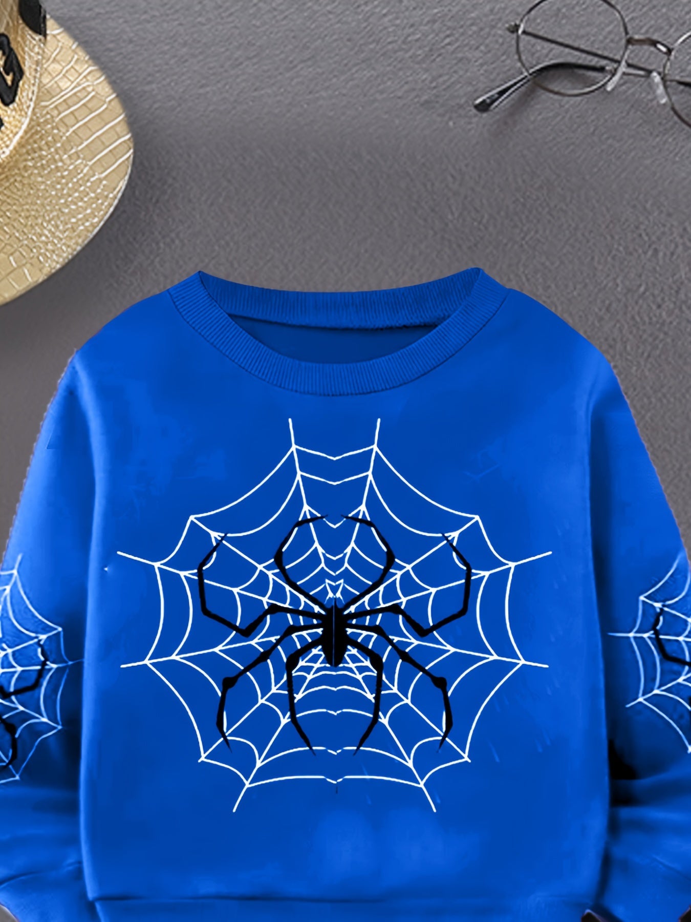 2pcs Boys Cartoon Spider Web Print Creative Long Sleeve Sweatshirt & Pants Sets, Kids Clothes Outdoor