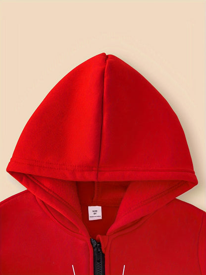 Boys Spider Print Hooded Jacket, Zip Up Warm Fleece Coat, Kids Clothes For Winter & Fall