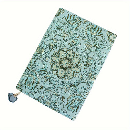 Handmade Fabric Book Cover, Vintage Embroidered Floral Design, Green A5 Notebook Case, Office Supplies, Book Protector for Bible and Books
