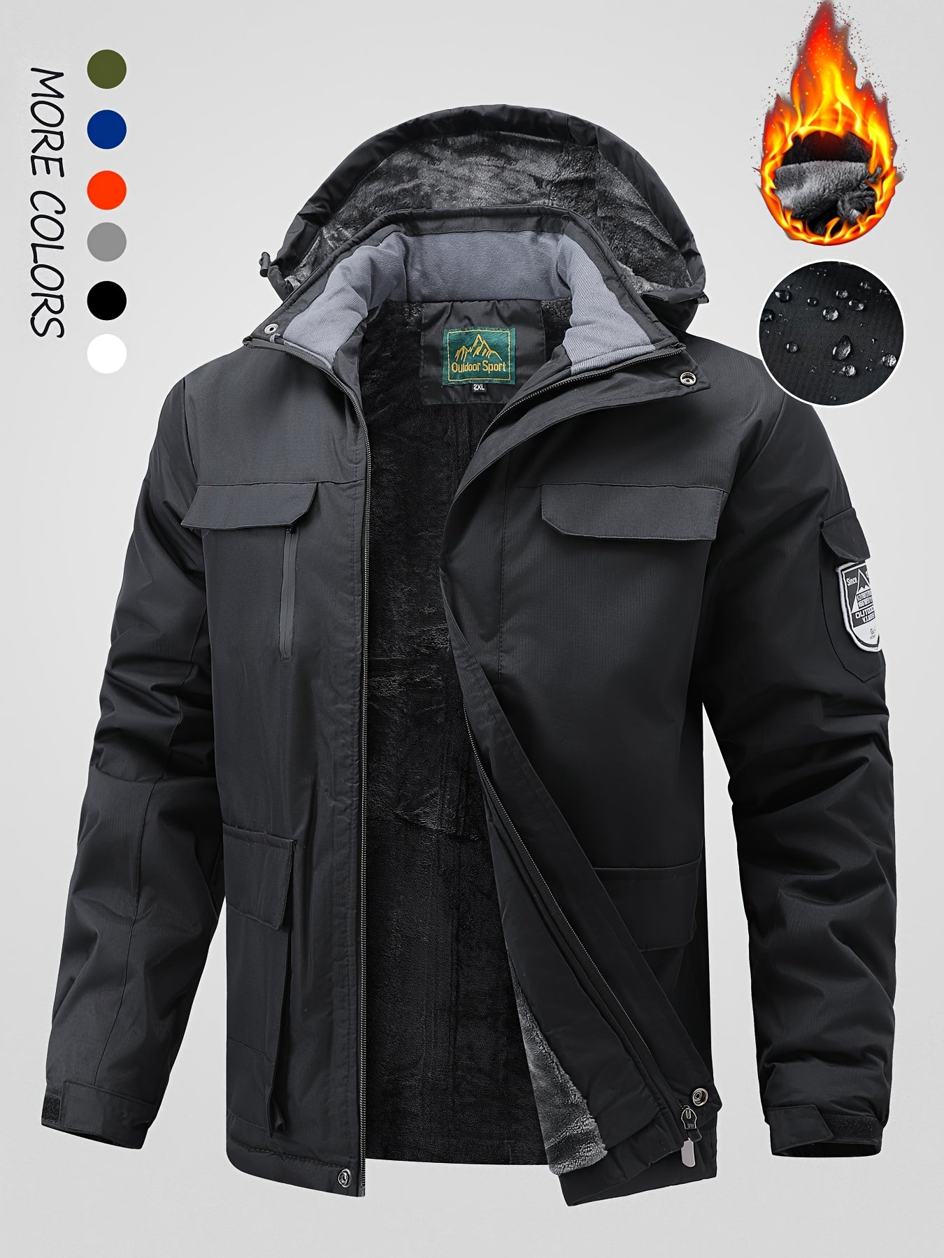 Men's Winter Fleece-Lined Jacket - Navy Blue Thickened Outdoor Hooded Coat with Zipper Pockets, Warm & Stylish for Cold Weather, Winter Clothes