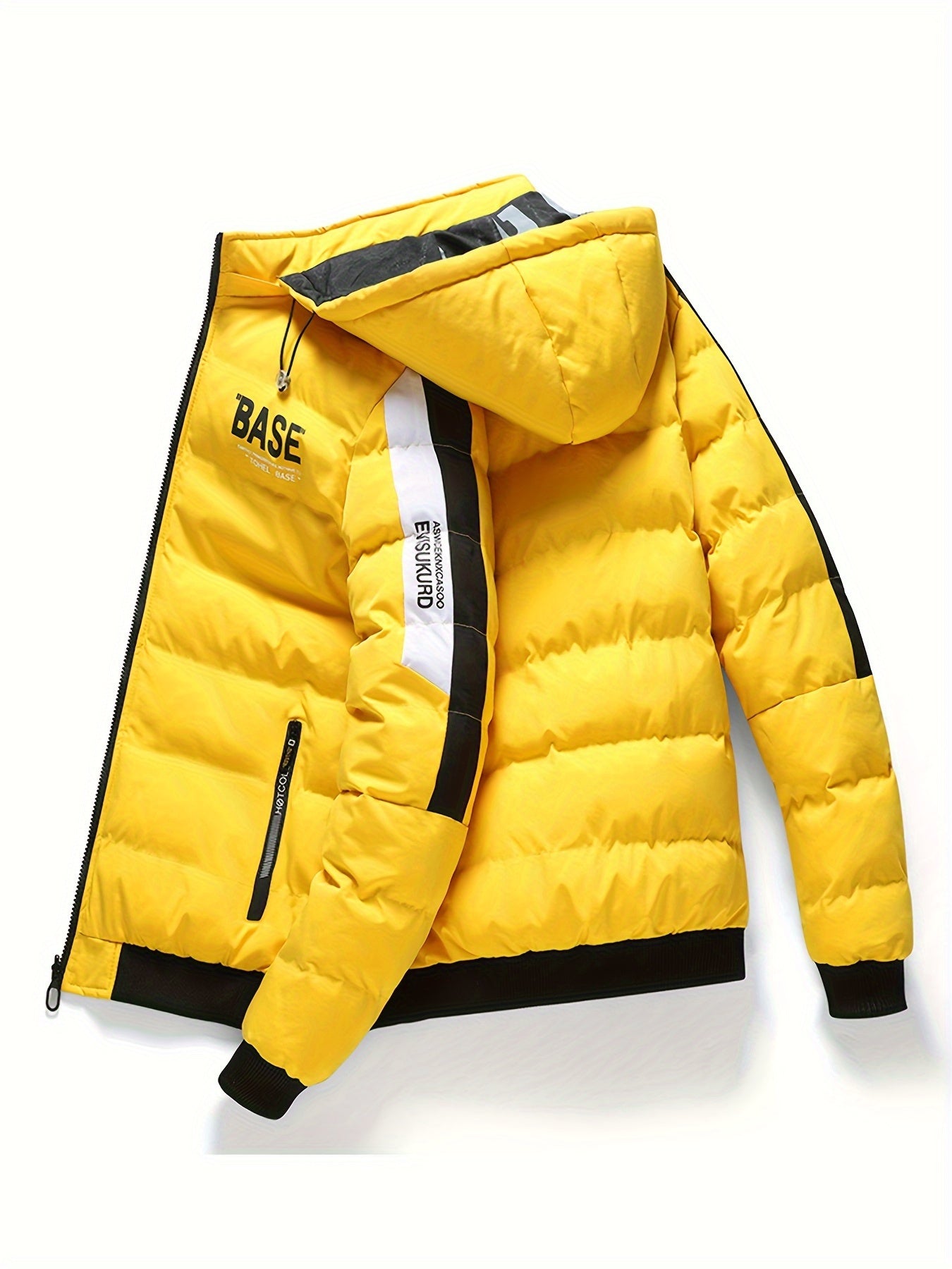 Men's Dual-Sided Winter Jacket - Warm Fleece-Lined, Casual Hooded Outerwear with Zipper Pockets, Beige and Black Camouflage Detail, Polyester, Winter Clothes