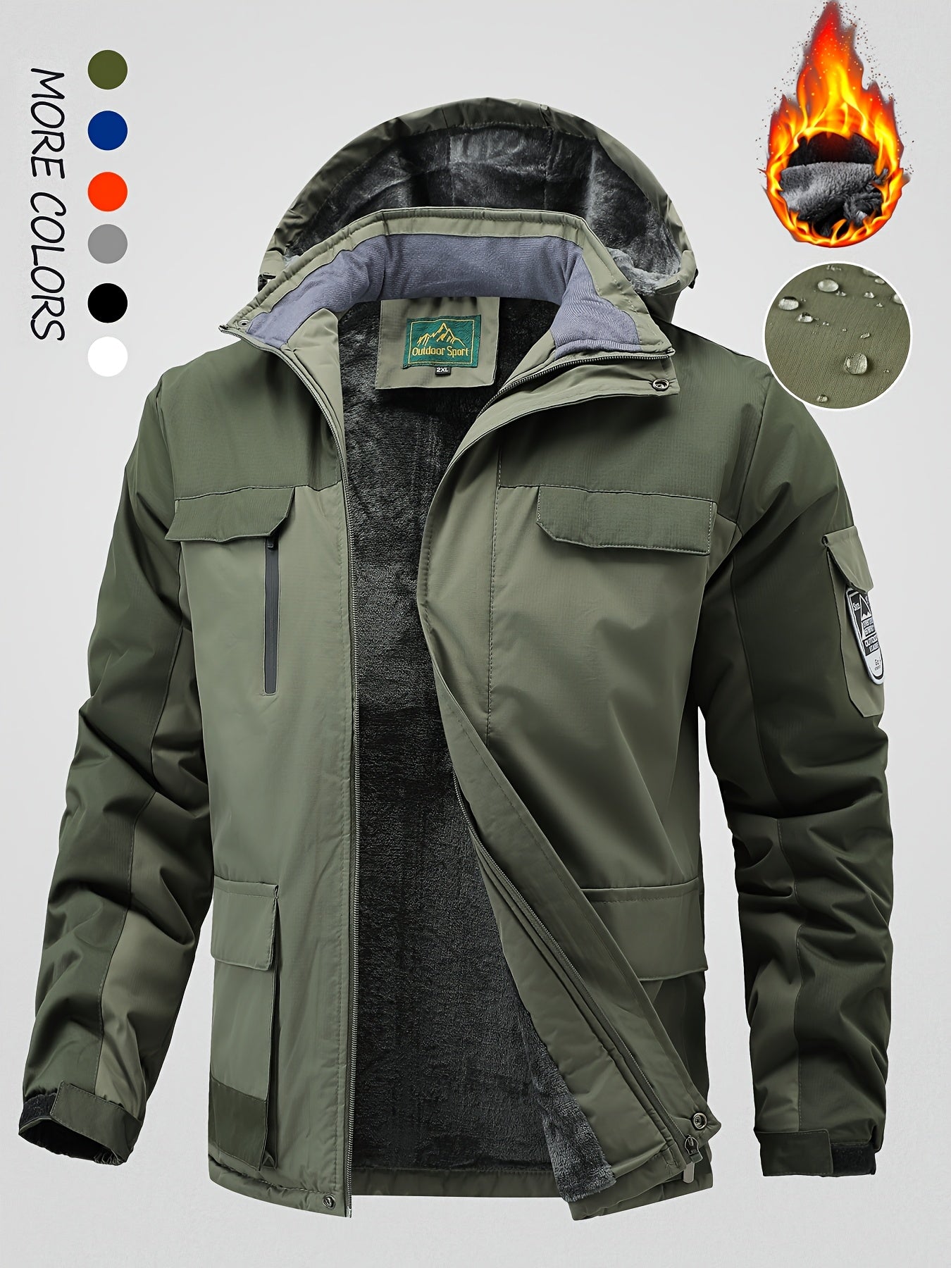 Men's Winter Fleece-Lined Jacket - Navy Blue Thickened Outdoor Hooded Coat with Zipper Pockets, Warm & Stylish for Cold Weather, Winter Clothes