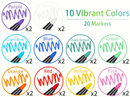 20 Vibrant Liquid Chalk Markers - Ultra Fine Point, Erasable, Wet Erase, Dry Erase Board Compatible, Non-Toxic, Quick-Drying, and Reversible for Acrylic Fridge Calendar, Clear Glass, Refrigerator White Board, Mirror, and Wind